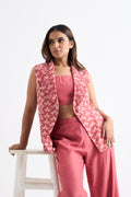 Coral Collar Embroidered Coordset