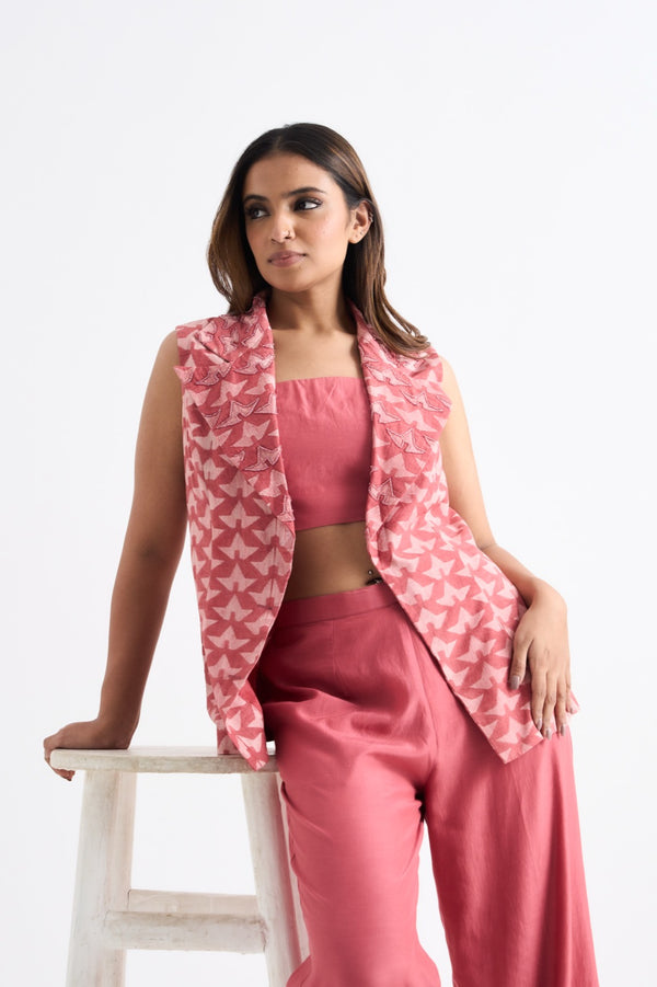 Coral Collar Embroidered Coordset