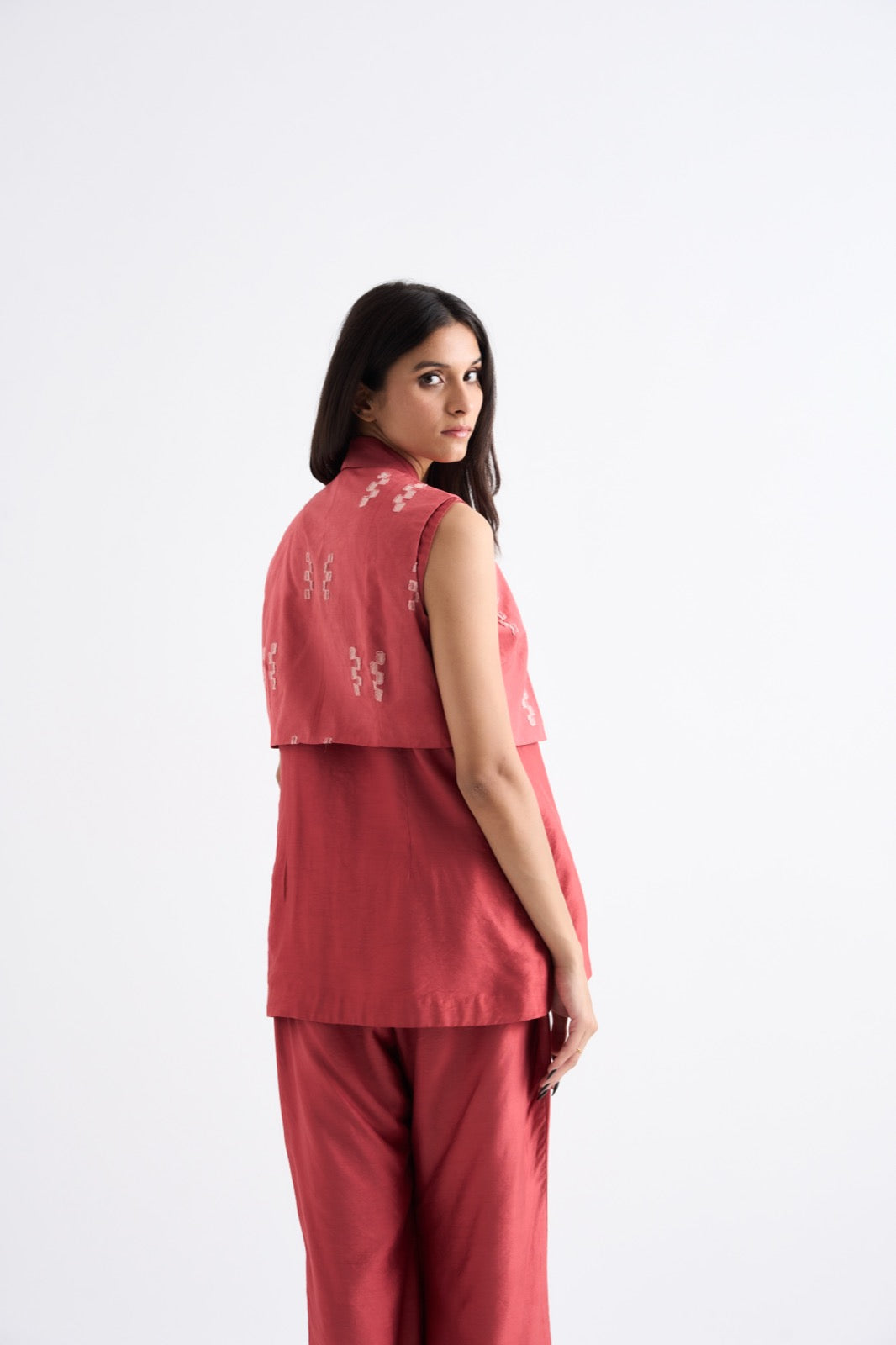 Coral Madder Thread Embroidered Coordset