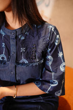 Indigo Embroidered Flower Denim Dress