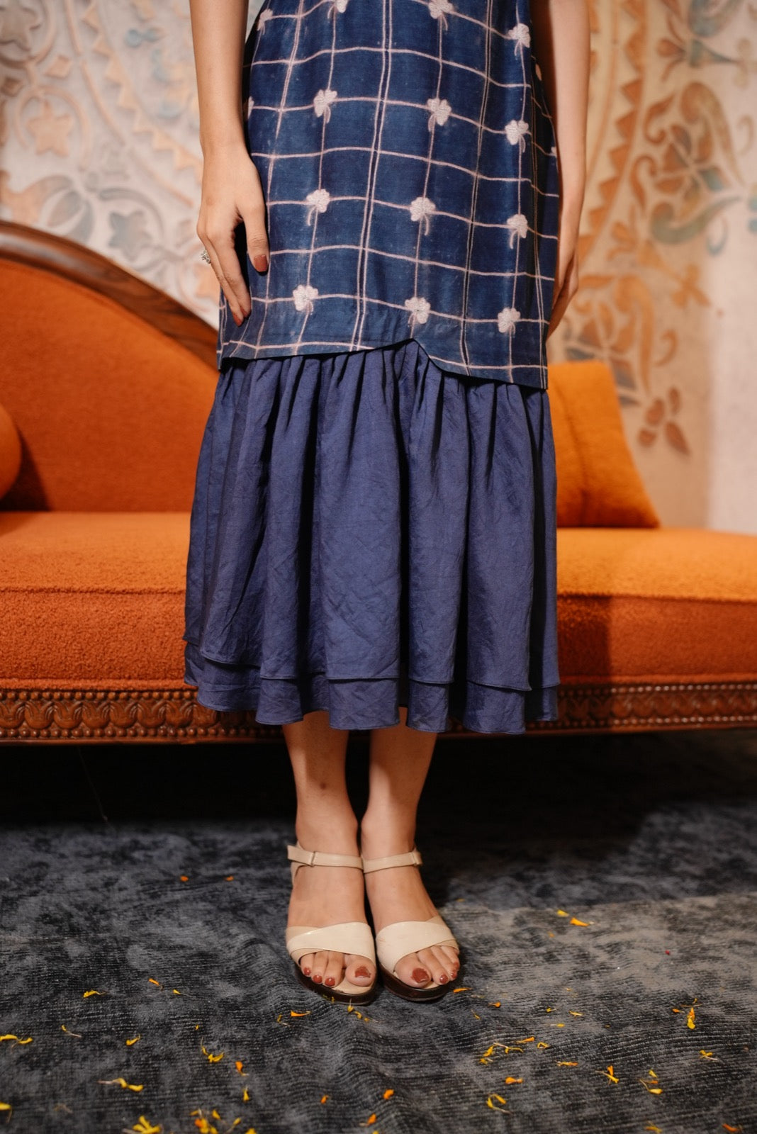 Indigo Floral Loop Collar Dress