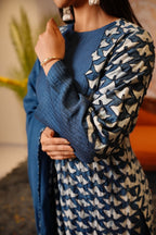 Indigo Star Embroidered Suit with Dupatta