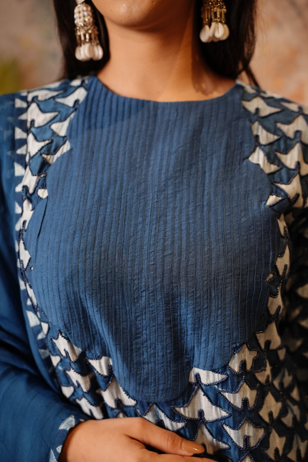 Indigo Star Embroidered Suit with Dupatta