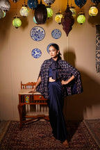 Indigo Zig Zag Embroidered Cape Coordset