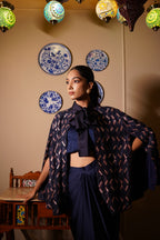 Indigo Zig Zag Embroidered Cape Coordset