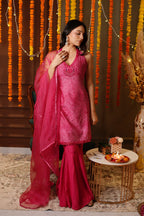 Magenta Pink Mirror Embroidery Suit with Dupatta