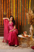 Magenta Pink Mirror Embroidery Suit with Dupatta