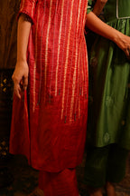 Orange Green Thread Pearl Embroidery Suit