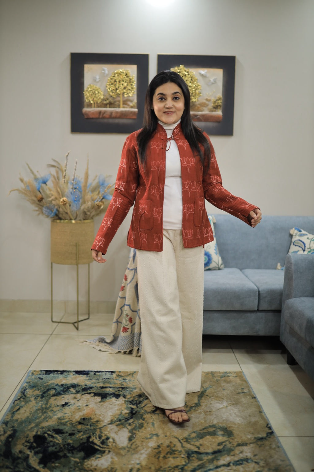 Orange Lotus Thread Detailed Jacket