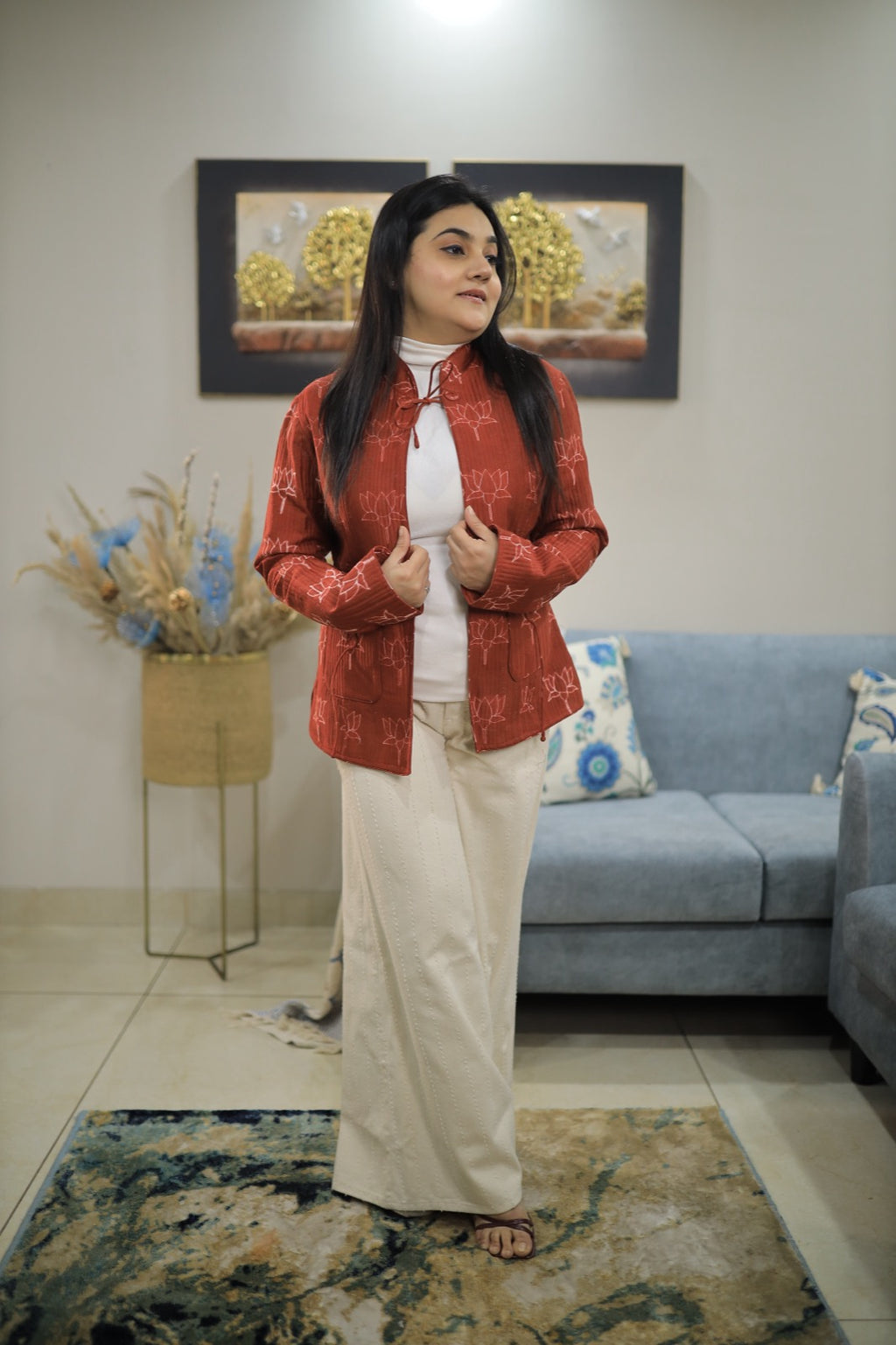 Orange Lotus Thread Detailed Jacket