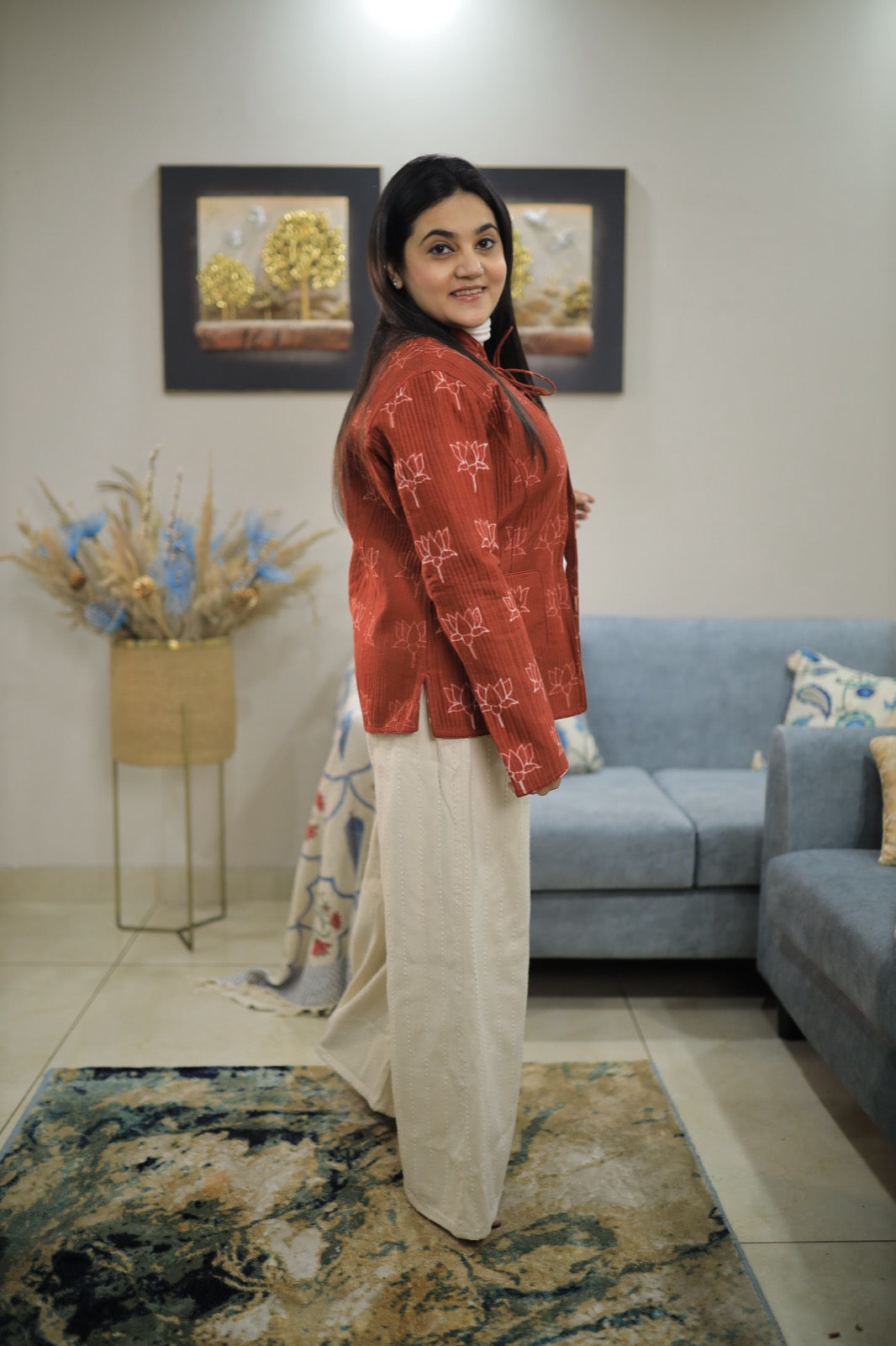 Orange Lotus Thread Detailed Jacket