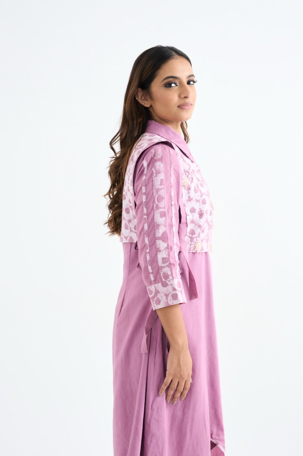 Pink Floral Embroidered Bib Shirt Dress