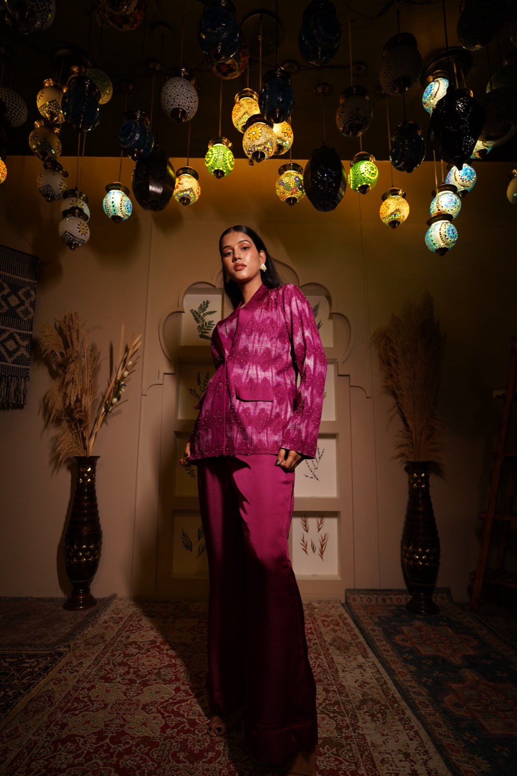 Pink Metallic Embroidered Coordset