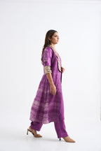 Purple Collar & Sleeves Embroidery Suit