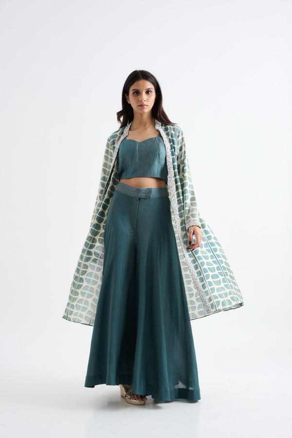 Sage Green Embroidered Cape Long Dress