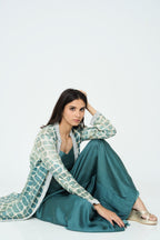 Sage Green Embroidered Cape Long Dress