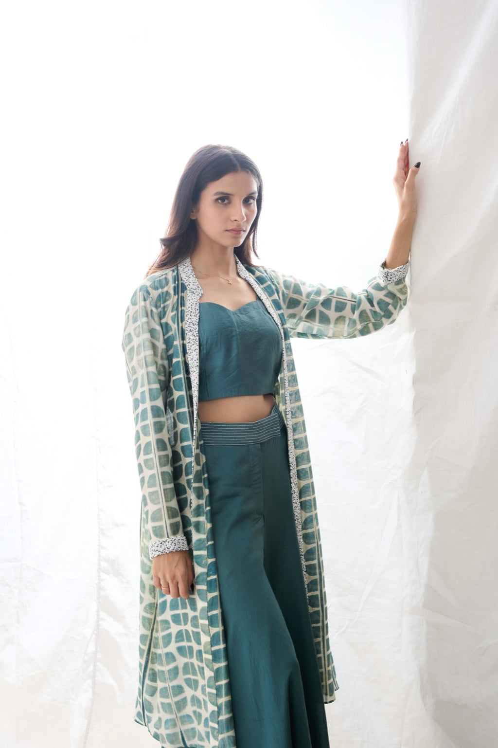 Sage Green Embroidered Cape Long Dress