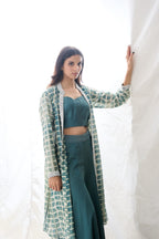 Sage Green Embroidered Cape Long Dress